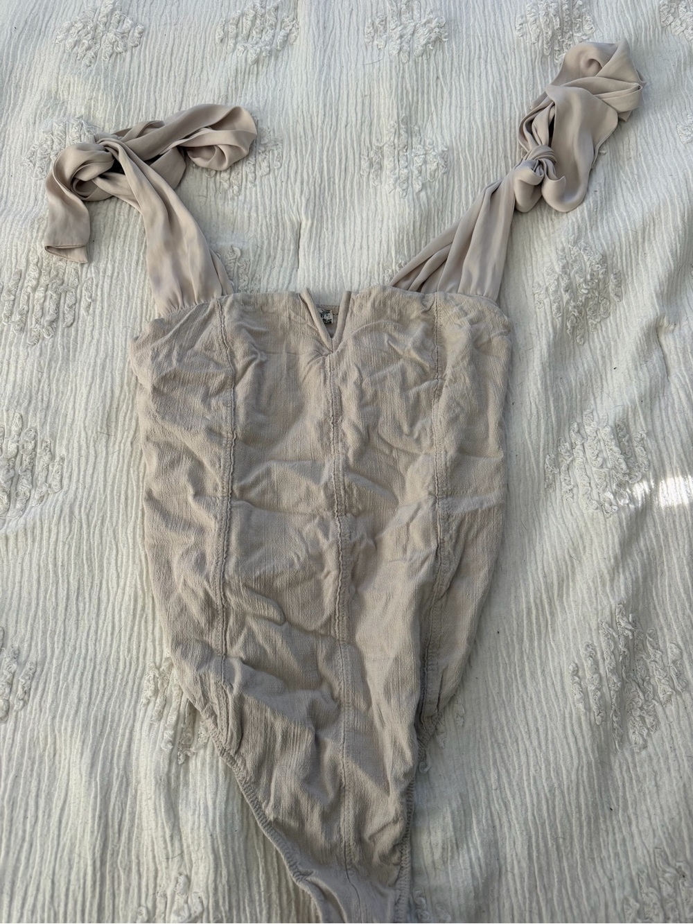 Free People Taupe Tie-Shoulder One-Piece Bodysuit